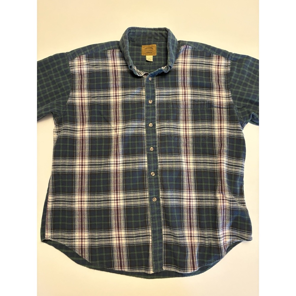 St. Johns Bay Flannel Shirt Mens XXL Green Plaid Patchwork Heavyweight